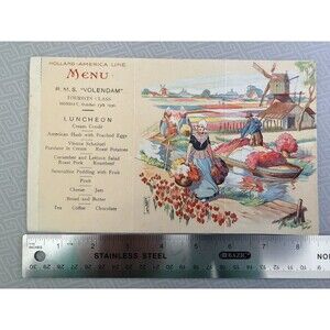 Vintage 1930 Holland-America Line R.M.S. Volendam Luncheon Menu Cruise Ship